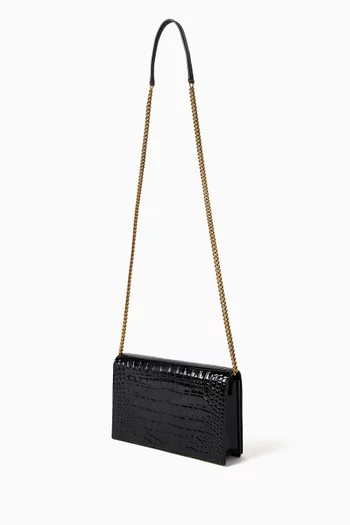 CASSANDRE Envelope Chain Wallet in Crocodile-embossed Patent Leather