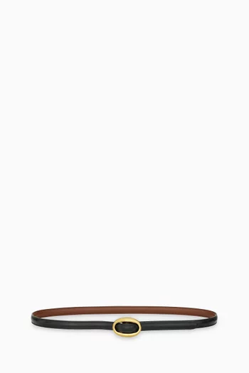 Oval Buckle Thin Reversible Belt in Smooth Leather
