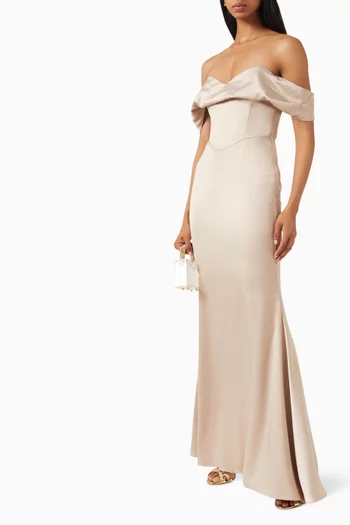 Rayne Bardot Maxi Dress in Satin