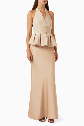 Viola Peplum Waistcoat Dress in Satin-blend