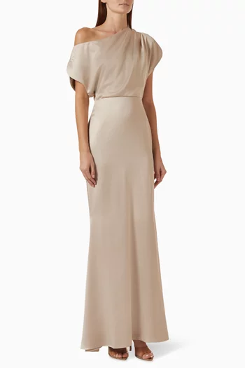 Trinity Asymmetric Maxi Dress in Satin