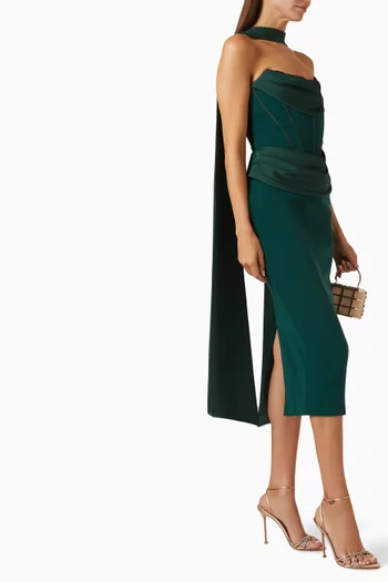 Zendeya Corset Scarf Midi Dress in Crepe-satin