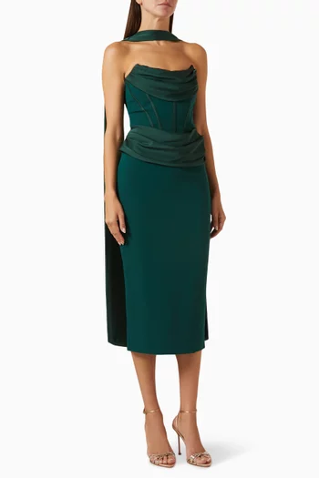 Zendeya Corset Scarf Midi Dress in Crepe-satin