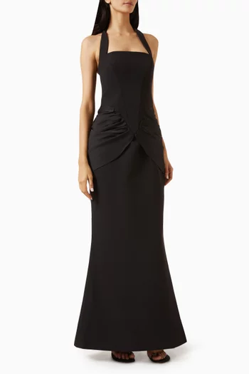 Isabeau Halter Dress in Satin & Crepe