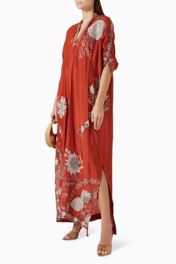 Embroidered Kaftan in Cotton-silk
