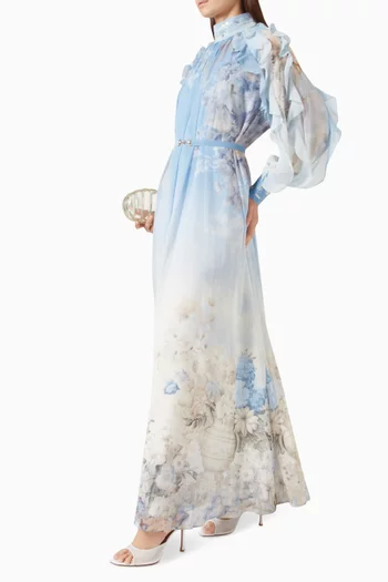 Floralie Belted Ruffle Dress in Chiffon