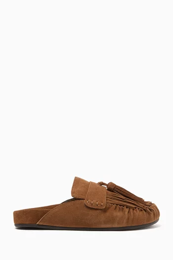 Toggle Fringed Loafer Mules in Suede