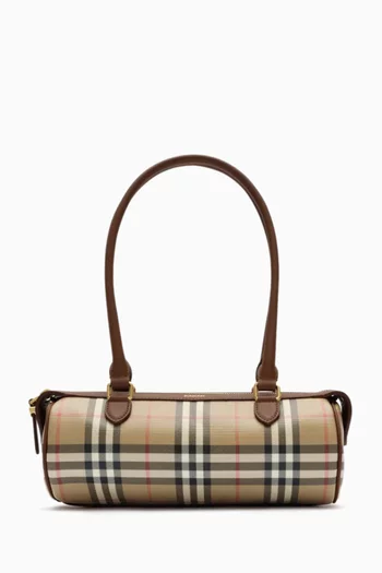 Mini Check Barrel Bag in Coated Cotton Canvas