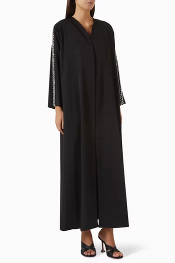 Embroidered-sleeve Abaya in Crepe