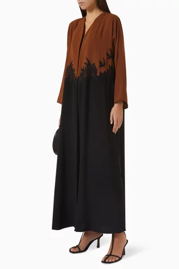 Floral-lace Abaya in Italian Crepe
