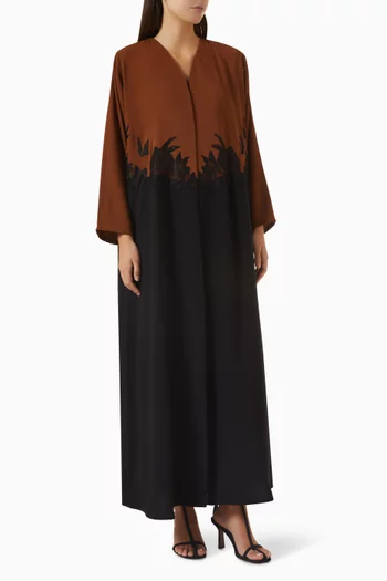 Floral-lace Abaya in Italian Crepe