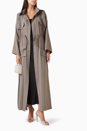 Stud-embellished Abaya in Italian Crepe