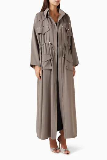 Stud-embellished Abaya in Italian Crepe