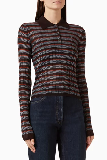 Striped Polo Shirt in Cashmere & Silk