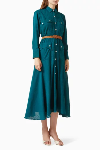 Arial Shirt Midi Dress in Cotton Crepe