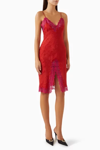 Laced Midi Dress in Silk-jacquard