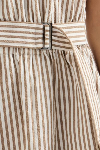 Striped Seersucker Belted Mini Dress