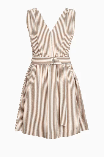 Striped Seersucker Belted Mini Dress