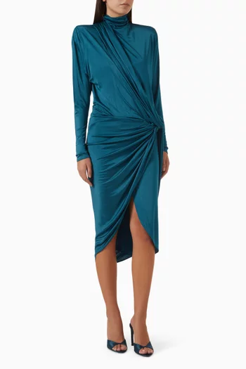 Draped Flowing Midi Dress in Jersey