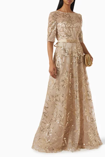 Sequin Embroidered Gown in Tulle