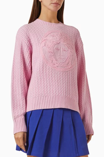 Medusa-embroidered Sweater in Wool & Cashmere-knit