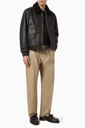 Baggy Pleated Chino Pants in Stretch Twill