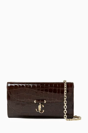 Curve Chain Wallet in Croc-embossed Leather