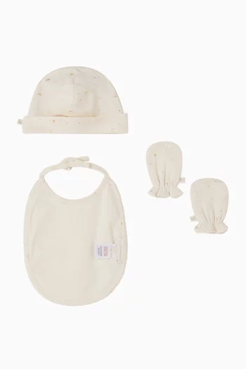 Bay Star & Crown Hat, Mittens & Bib Gift Set