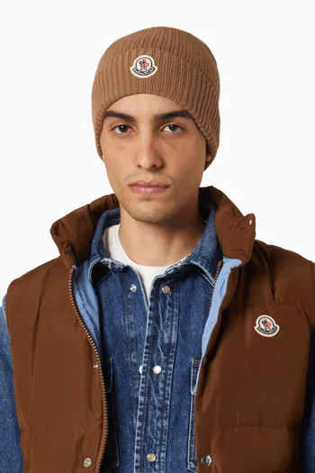 Ribbed Logo Beanie in Wool & Cashmere