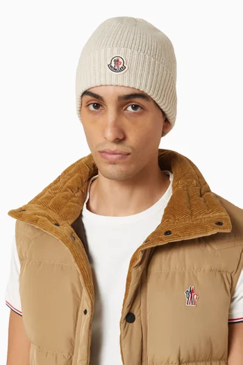 Ribbed Logo Beanie in Wool & Cashmere