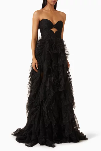 Coleen Strapless Gown in Glitter Tulle