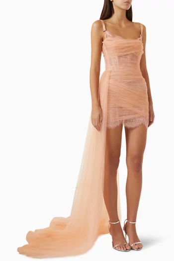 Elsinora Lace-up Mini Dress in Tulle