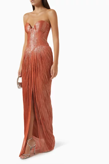 Nadira Strapless Dress in Foiled Silk Tulle