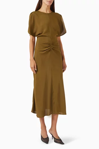 فستان بيلا متوسط الطول ستان مبطن بالكريب