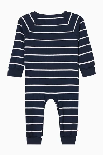 Striped Rib Coverall Onesie in Cotton