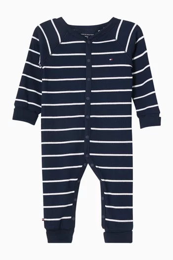 Striped Rib Coverall Onesie in Cotton