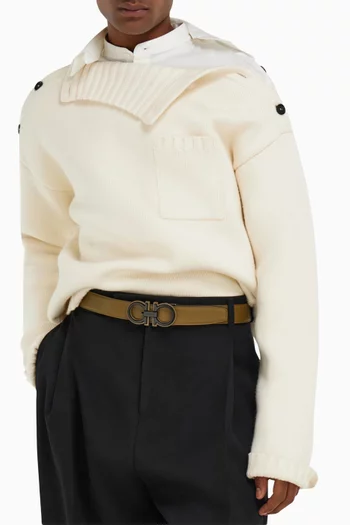 Double Adjustable & Reversible Gancini Belt in Leather