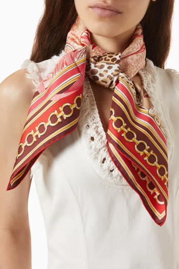 Feline-print Square Scarf in Silk