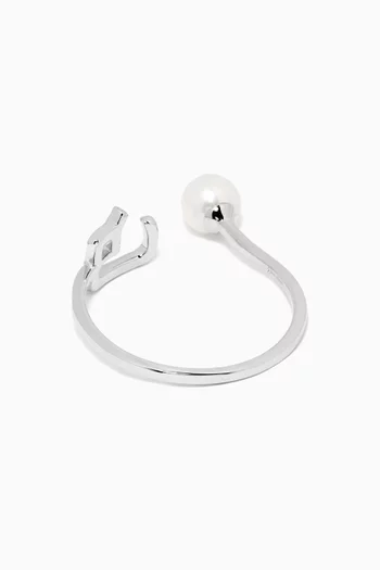 Initial 'FA' Pearl Drop Open Ring in 18kt White Gold