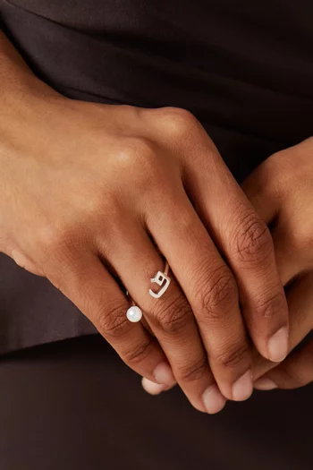Initial 'FA' Pearl Drop Open Ring in 18kt White Gold