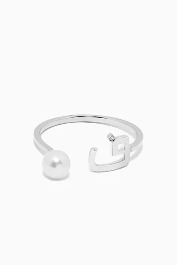 Initial 'FA' Pearl Drop Open Ring in 18kt White Gold