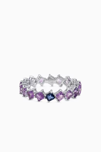Odd One Out Amethyst & Sapphire Ring in 18kt White Gold