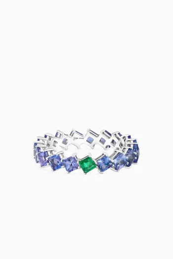Odd One Out Tanzanite & Emerald Ring in 18kt White Gold