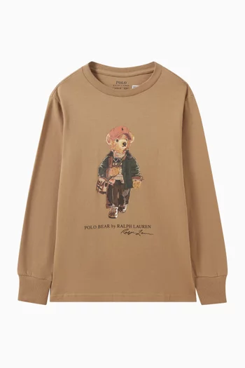 Polo Bear Graphic Long-SleevesT-shirt in Cotton Jersey