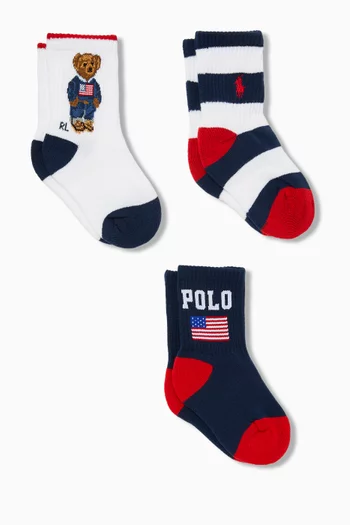 Polo Bear Crew Socks, Set of 3
