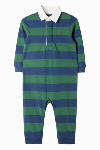 Striped Logo-Embroidered Cotton Rugby Romper
