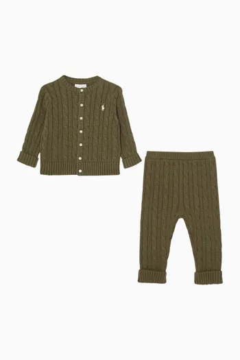 Cardigan & Trouser Set in Cable-Knit Cotton