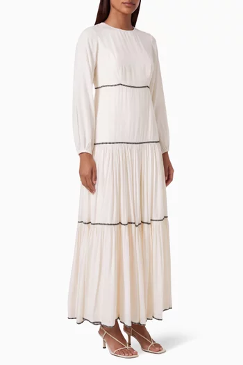 Embroidered Tiered Dress in Cotton-silk