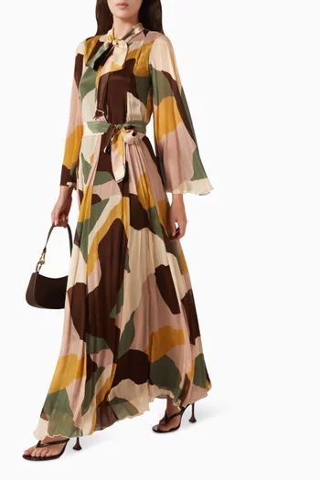 Abstract-print Scarf-tie Dress in Chiffon