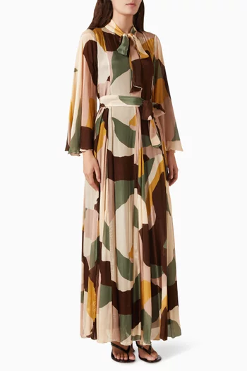 Abstract-print Scarf-tie Dress in Chiffon